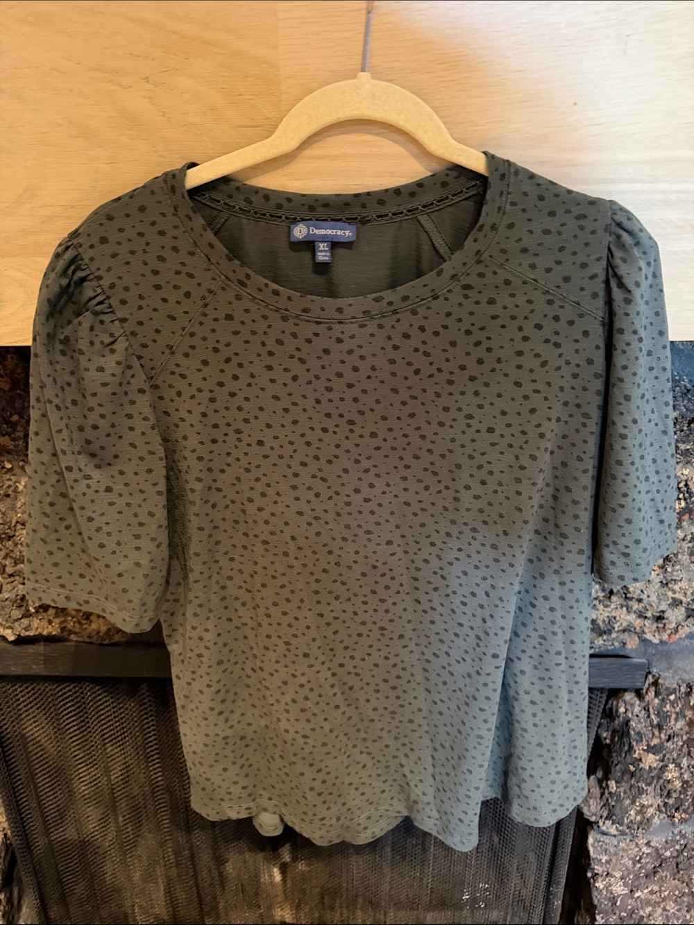 Democracy Olive Green Dot Puff-Sleeve Tee